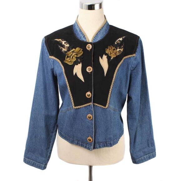 Vintage NANCY BOLEN Denim Embellished Western Denim Jacket Size 14 - Picture 1 of 5